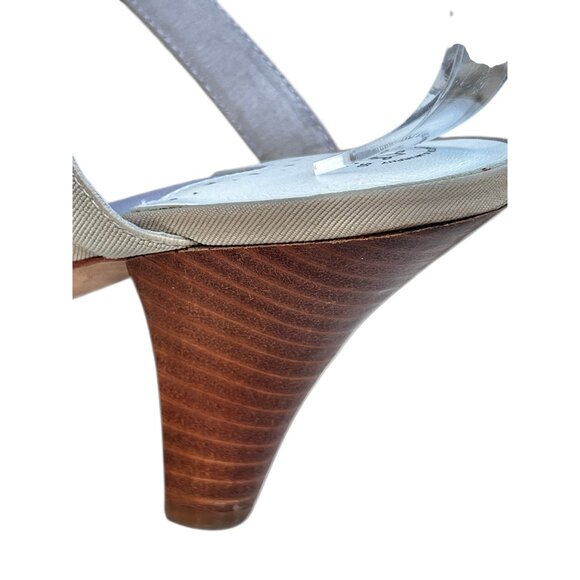 Johnston & Murphy Womens 10M Beige & White Sandals Heels Striped Elastic Straps - Picture 15 of 16